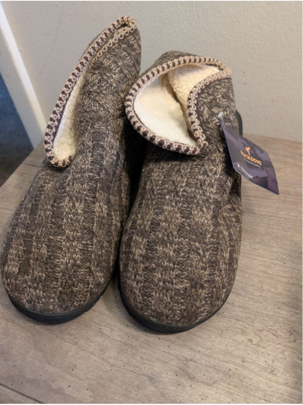 ROCKDOVE Brown Beige Knit Slippers Size 11